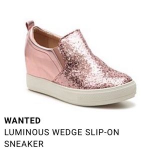WANTED Pink glitter wedge sneakers